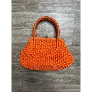 1960 vintage Orange Handbeaded Handbag